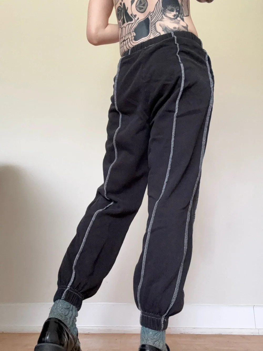 Garage Black Jogger Pants with Contrast Stitching - Picture 2 of 4